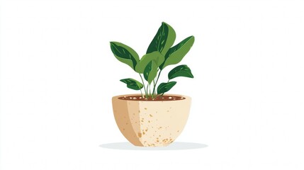 Fototapeta premium Small green houseplant in a terracotta flowerpot, a botanical object representing nature, growth, and home gardening