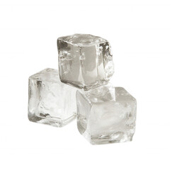 Clear transparent ice cubes stacked isolated on a transparent background frozen