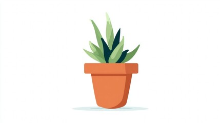 Obraz premium Simple cartoon illustration of a green potted plant in a terracotta pot on a white background.