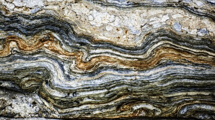 Abstract geological layers forming wave-like patterns in molten earth tones.
