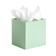 Green tissue box with white facial tissues isolated on a transparent background image