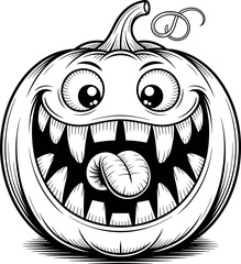 Vector art of pumpkin cartoon character with big mouth.