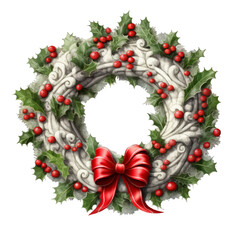christmas wreath with red ribbon