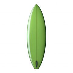 Shiny green surfboard with single fin isolated on a transparent background water