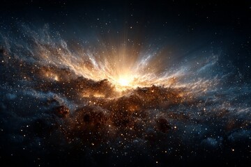 Obraz premium Bright explosion of stars in deep space with cosmic clouds and radiant light