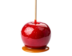 Red candy apple on stick isolated on transparent background png