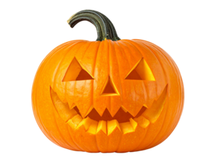 Carved halloween pumpkin isolated on transparent background png