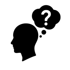 Human Head Silhouette with Question Mark Thought Bubble – Black Icon Vector Without Background