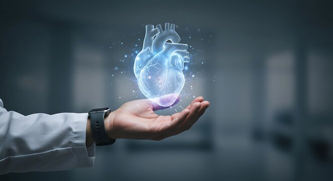  Doctor's Hand Holding a Glowing Holographic Heart