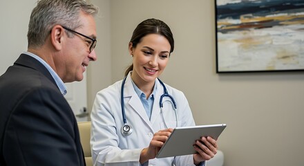 Fototapeta premium Female Doctor Consulting Patient Online via Tablet