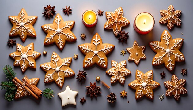 Festive gingerbread cookies and decorations