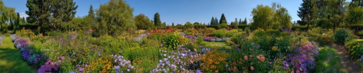 Blooming flower garden tour scenic park photography vibrant nature panoramic view floral beauty