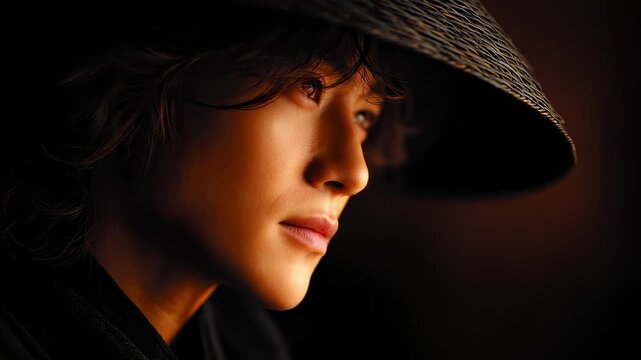 Close-up of a person in a straw hat with deep thoughtful eyes