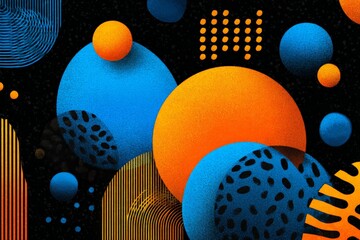 Bright geometric shapes in blue, orange, and black creating an abstract composition in modern digital art