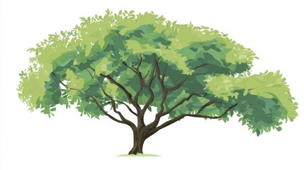 Fototapeta premium A vibrant green tree with lush foliage and a brown trunk stands isolated against a clean white background