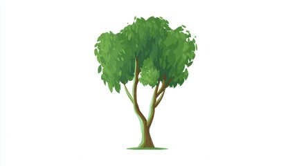 Obraz premium A single green tree with lush foliage isolated on a white background