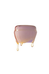 Glass cosmetic jar with honey dripping on white background