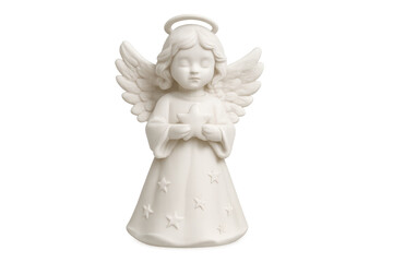 Fototapeta premium White porcelain angel holding a star with transparent background