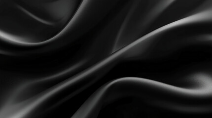 Fototapeta premium Elegant Black Silk Fabric Texture with Smooth Satin Folds: Luxury and Artistic Abstract Textile Background Design