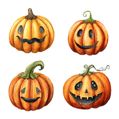 calabaza naranja de halloween con cara de terror sobre fondo trasparente. Concepto celebraciones, decoraciones
