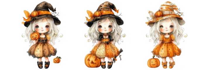 Halloween concept Set of Drak Doll clipart. isolated with transparent background illustration
