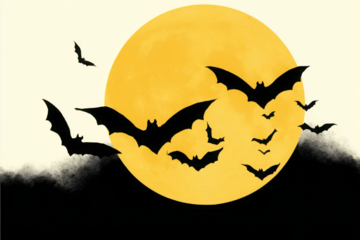 clipart illustration of a group of bats flying The background is a large moon. halloween festival. Bat clipart, bat shadow
