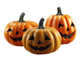 Zucche di halloween sorridenti su sfondo trasparente
