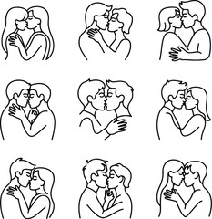 Continuous Line Couple Kiss Silhouette Icon Vector Minimalist Line Art Romantic Couple Kiss Design