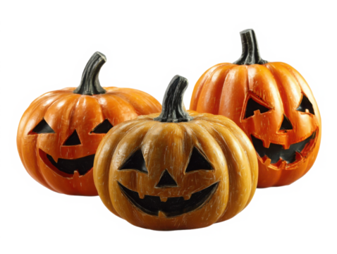 Zucche di halloween sorridenti su sfondo trasparente
