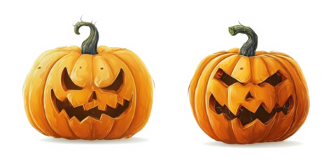 calabaza naranja de halloween con cara de terror sobre fondo trasparente. Concepto celebraciones, decoraciones
