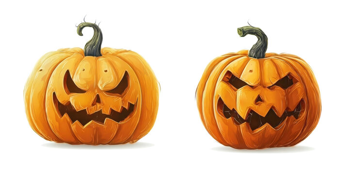 calabaza naranja de halloween con cara de terror sobre fondo trasparente. Concepto celebraciones, decoraciones
