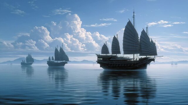 Ocean Sailing Fleet Sailing on Calm Sea