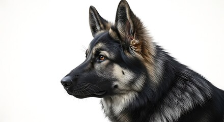 Profile portrait of a german shepherd dog on a white background