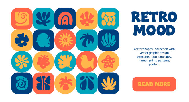 Colorful geometric abstract art with nature and animal motifs