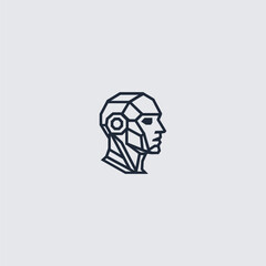 Human robot head line art minimalist logo design.