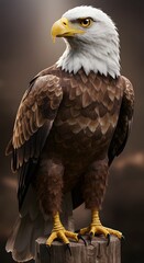 Eagle Portrait on Wood Stump