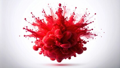 Red Ink Explosion on White Background with Abstract, and Artistic.