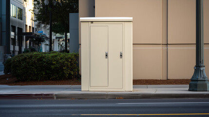 urban utility box on sidewalk 