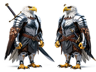 Obraz premium Armored Eagle Warrior with a Sword, in a Full-Body View isolated