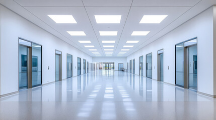 Fototapeta premium Modern hallway with large skylights and sleek design in a contemporary building interior