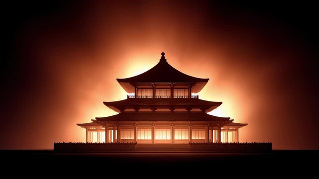 Oriental Temple Building Bathed in Light