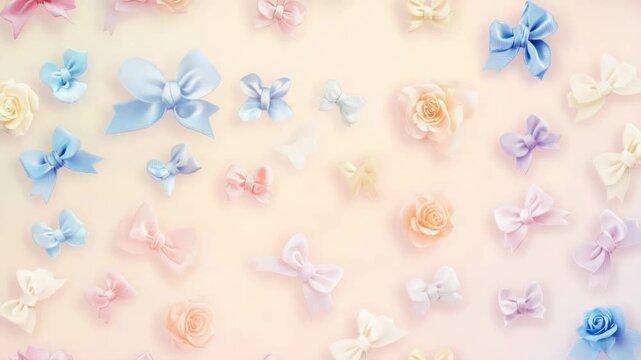 Pastel floral and bow pattern on soft gradient background
