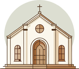 Classic Christian Church Building Vector Illustration with Cross | Traditional Religious Architecture Flat Design Icon