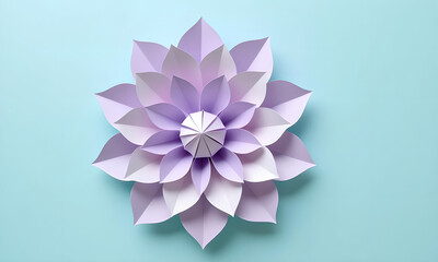 Elegant Handmade Paper Flower on Blue Background, Floral Art Design