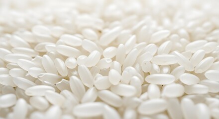 Macro shot of plump white rice grains, perfect for culinary content and healthy lifestyle visuals