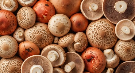 Fototapeta premium Abundant variety of fresh, earthy mushrooms ready for culinary creation and healthy eating