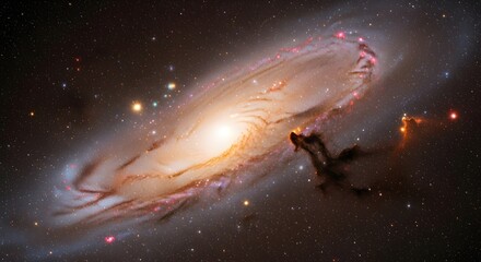 Fototapeta premium Stunning spiral galaxy ablaze with starlight and cosmic dust clouds illuminates the universe