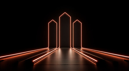 Modern neon light structure with geometric design on black