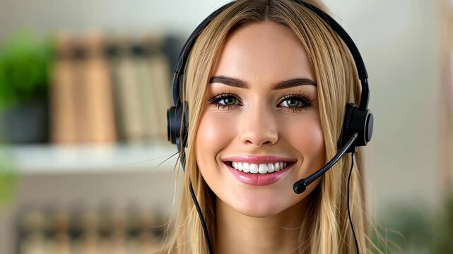 Support Specialist: A close-up portrait of a support specialist, radiating friendliness and offering assistance, highlighting her dedication to customer service excellence.