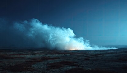 Nighttime geothermal vent erupting, dramatic smoke
